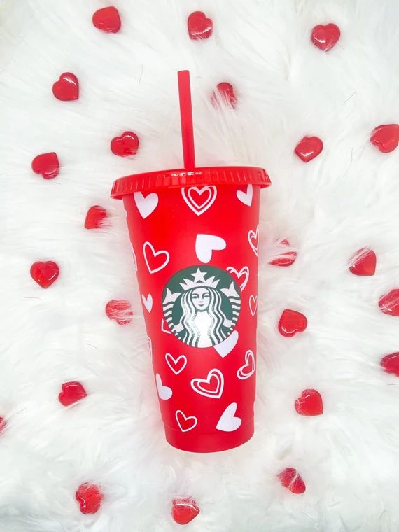 Custom Starbucks Cold Cup Reusable hearts Cold Cup  valentines | Etsy | Etsy (US)