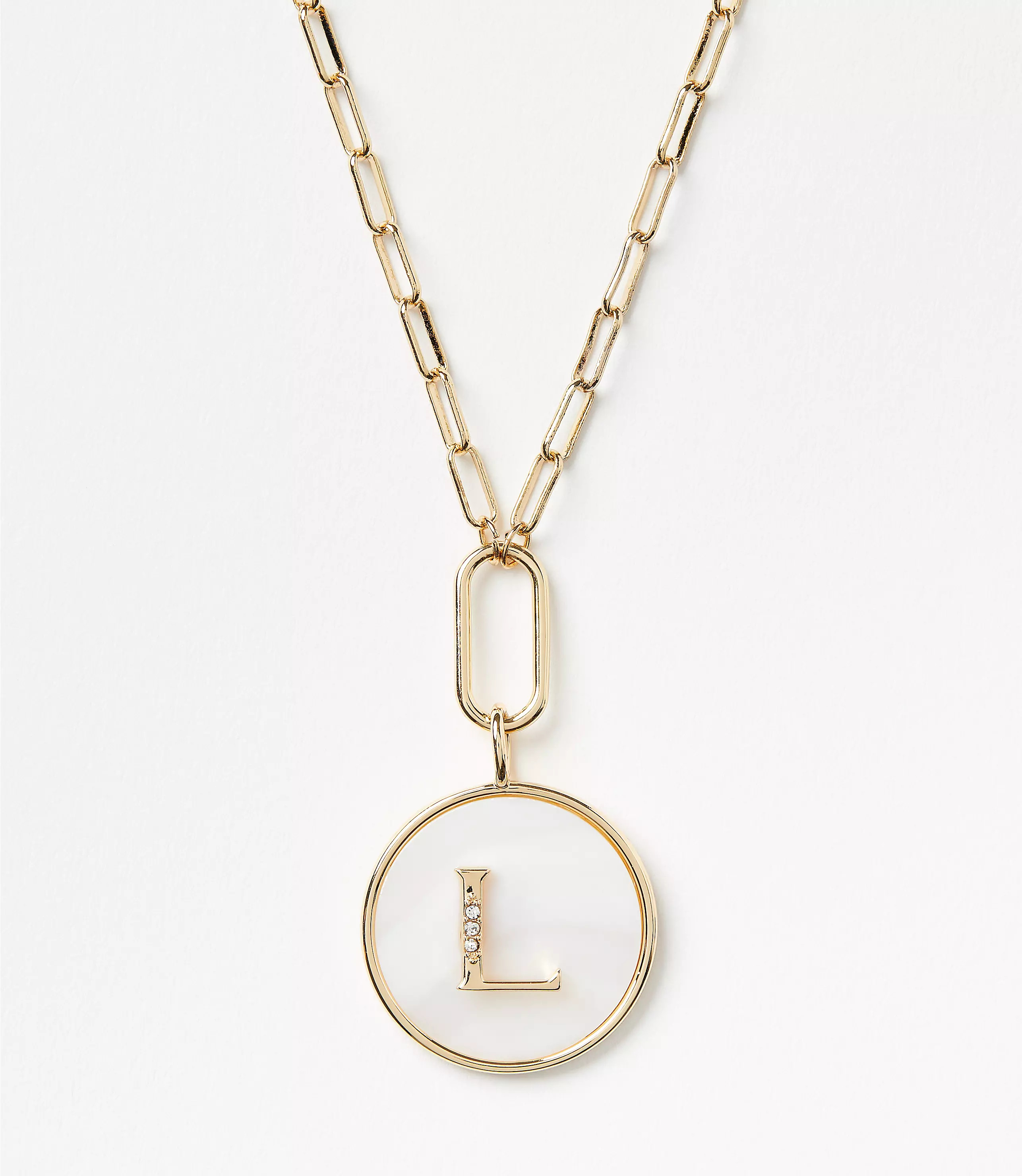 Pave Mother Of Pearl Initial Coin Necklace | LOFT