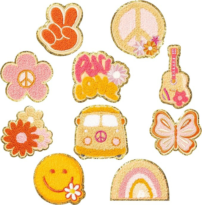 10Pcs Hippie Retro Chenille Iron on Patches, Kids Iron on Knee Patches Boho Repair Patches Kit Em... | Amazon (US)