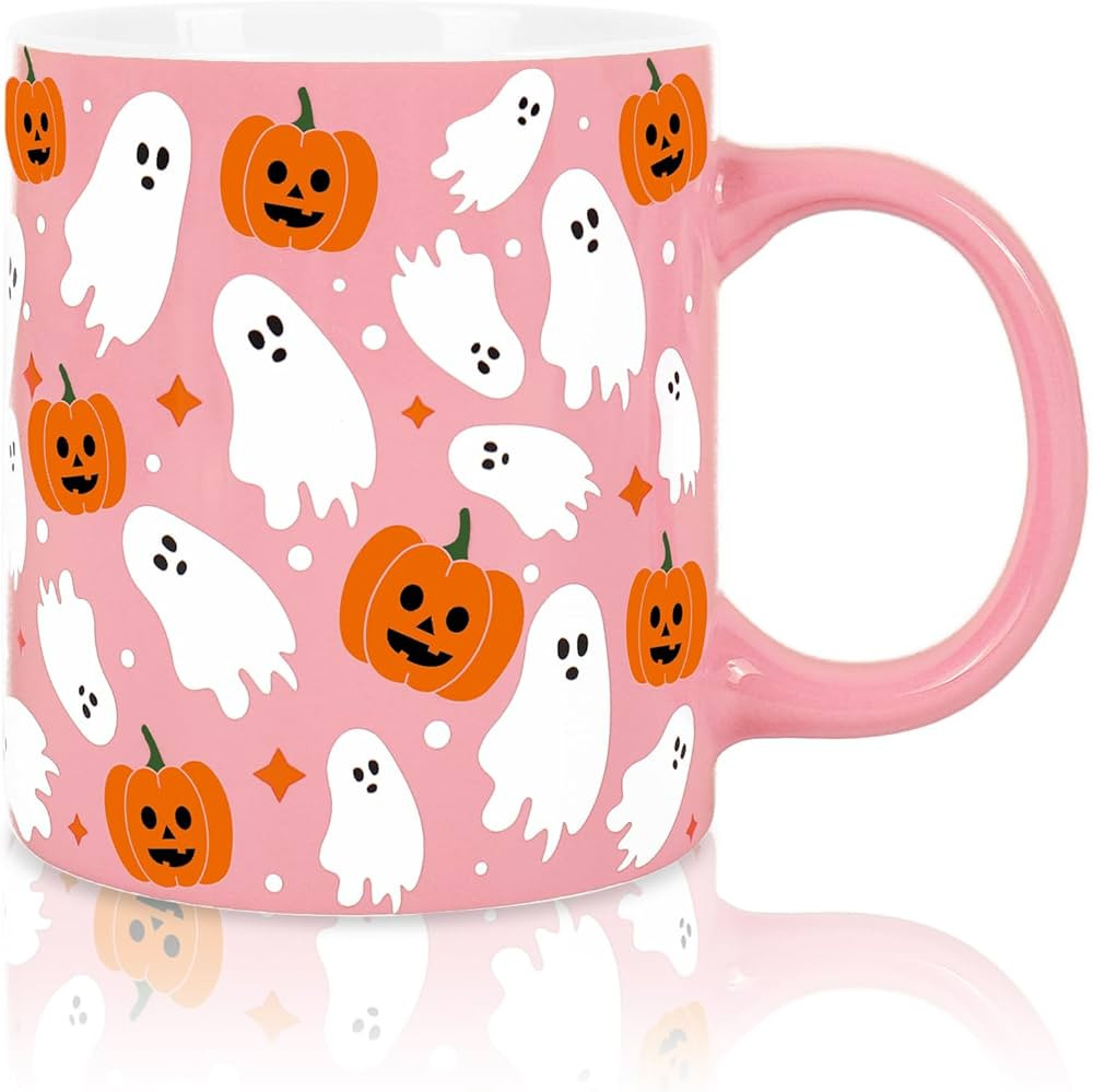 Whaline Halloween Mug Ghost Pumpkin Coffee Mug Pink White Orange Ceramic Drinking Cup for Hallowe... | Amazon (US)