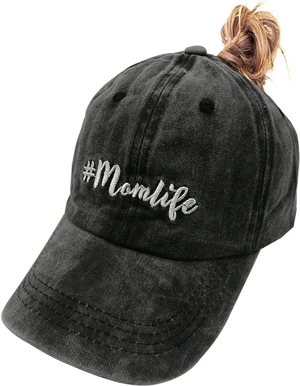 MANMESH HATT Mom Life Ponytail Baseball Cap Messy Bun Vintage Washed Distressed Twill Plain Hat for  | Amazon (US)
