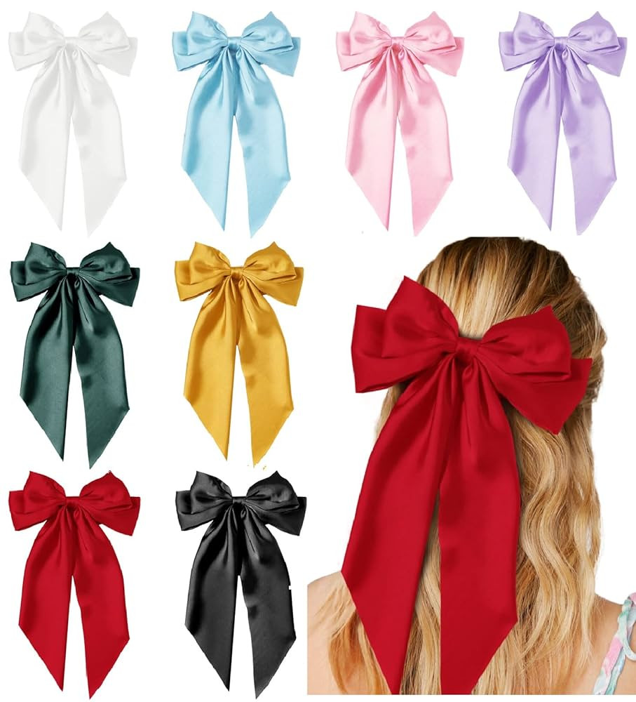 Hair Bows for Women Girls 8 PCS Hair Ribbon Bow Hair Clips with Long Tails Vintage Hair Accessori... | Amazon (US)