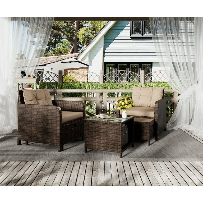 Bifanuo Balcony Furniture 5 Piece Patio Conversation Set, PE Wicker Rattan Outdoor Lounge Chairs ... | Walmart (US)