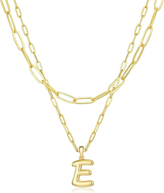 adoyi Gold Necklace for Women Layered Bubble Heart Letter Initial Necklaces for Women Trendy Jewe... | Amazon (US)