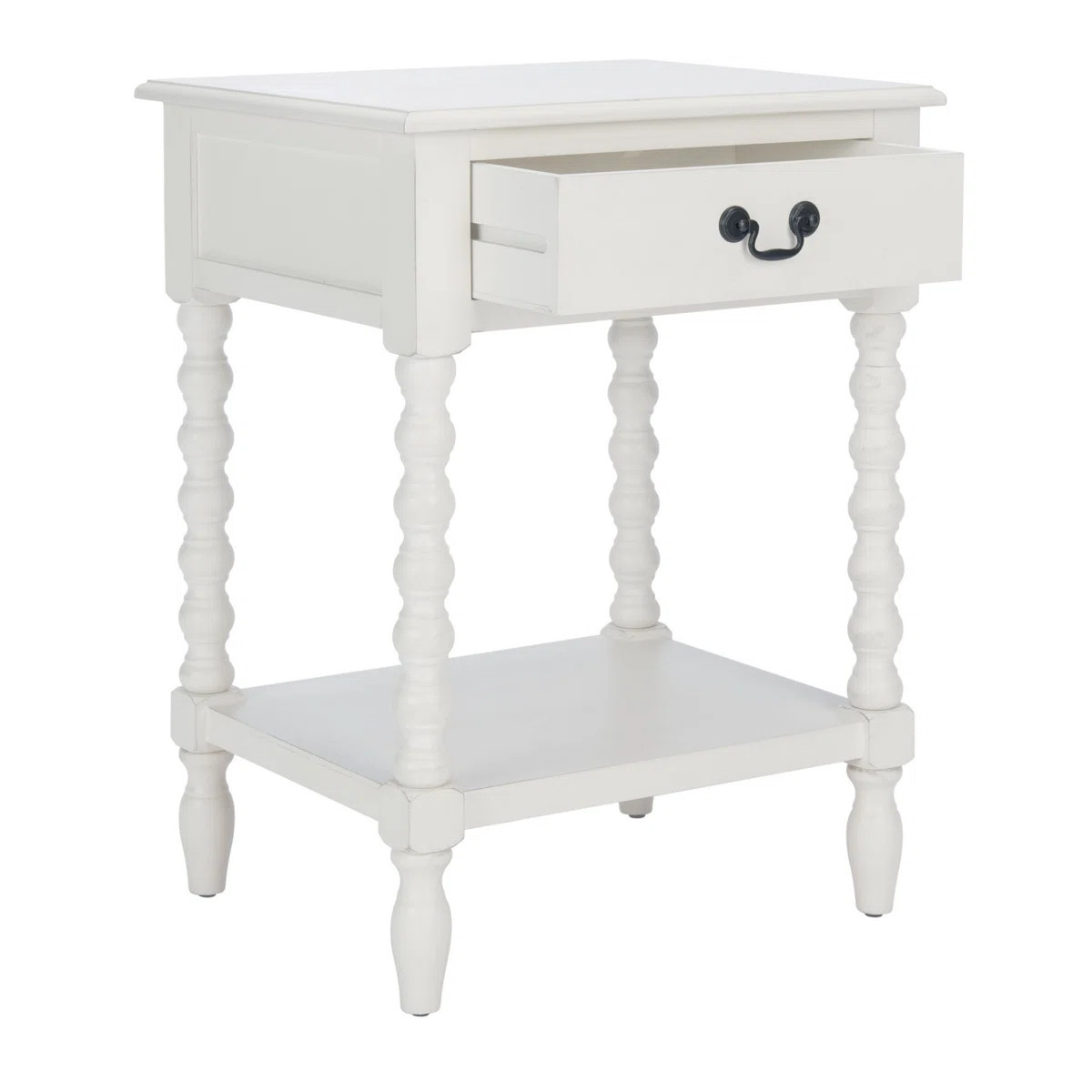Modern Athena Farmhouse End Table –Solid Wood Design in Distressed White with Storage Drawer & ... | Wayfair North America