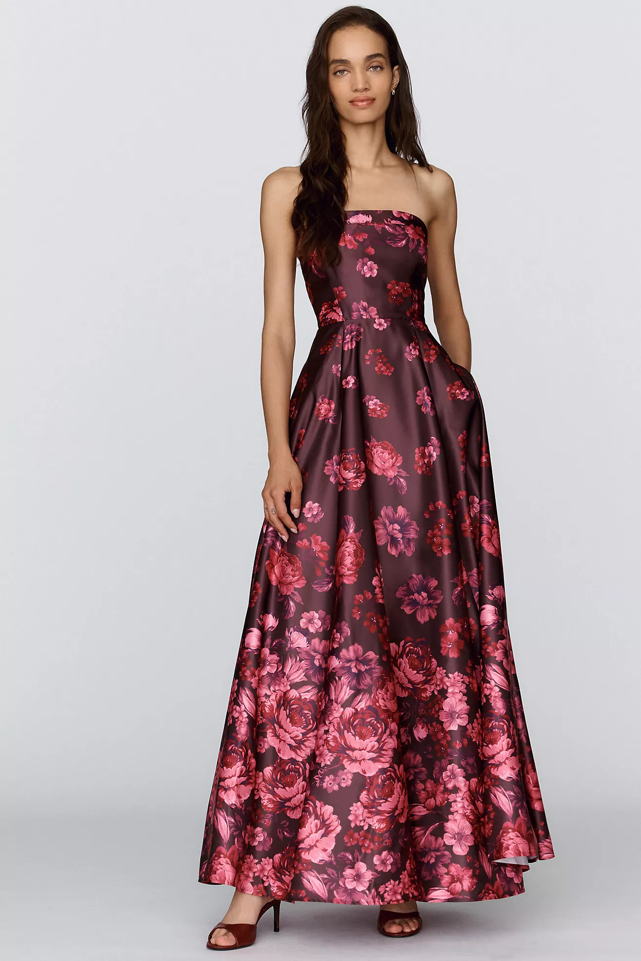 BHLDN Kira Strapless Printed Satin A-Line Maxi Dress | Anthropologie (US)