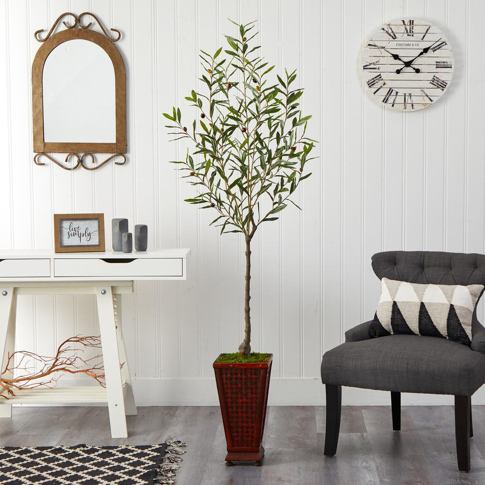 Nearly Natural 69in. Olive Artificial Tree in Decorative Planter | The Home Depot