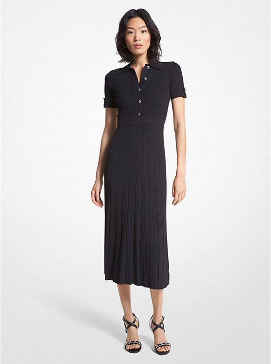 Ribbed Stretch Knit Polo Dress | Michael Kors US