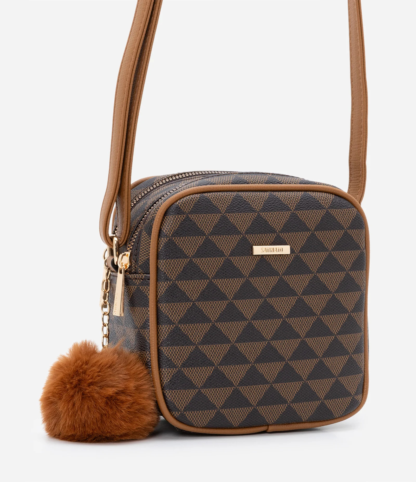 Bolsa Transversal Pequena com Abertura Dupla e Pompom Marrom - Lojas Renner | Renner (BR)