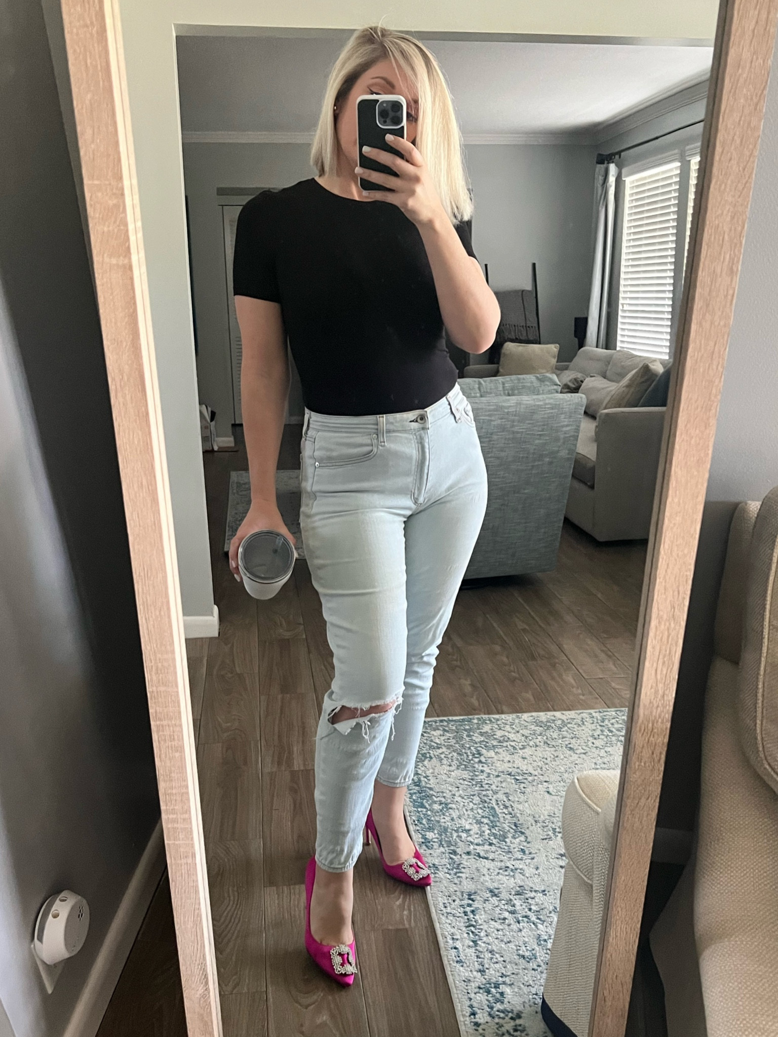 Casual Friday in acid washed ripped jeans and hot pink heels. 💕 TGIF

#LTKworkwear #LTKstyletip #LTKunder100