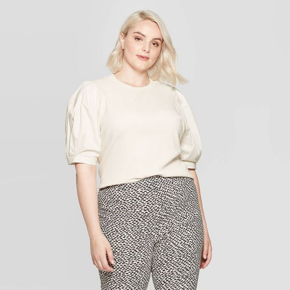 Women's Plus Size Puff Elbow Sleeve Scoop Neck T-Shirt - Who What Wear™ | Target