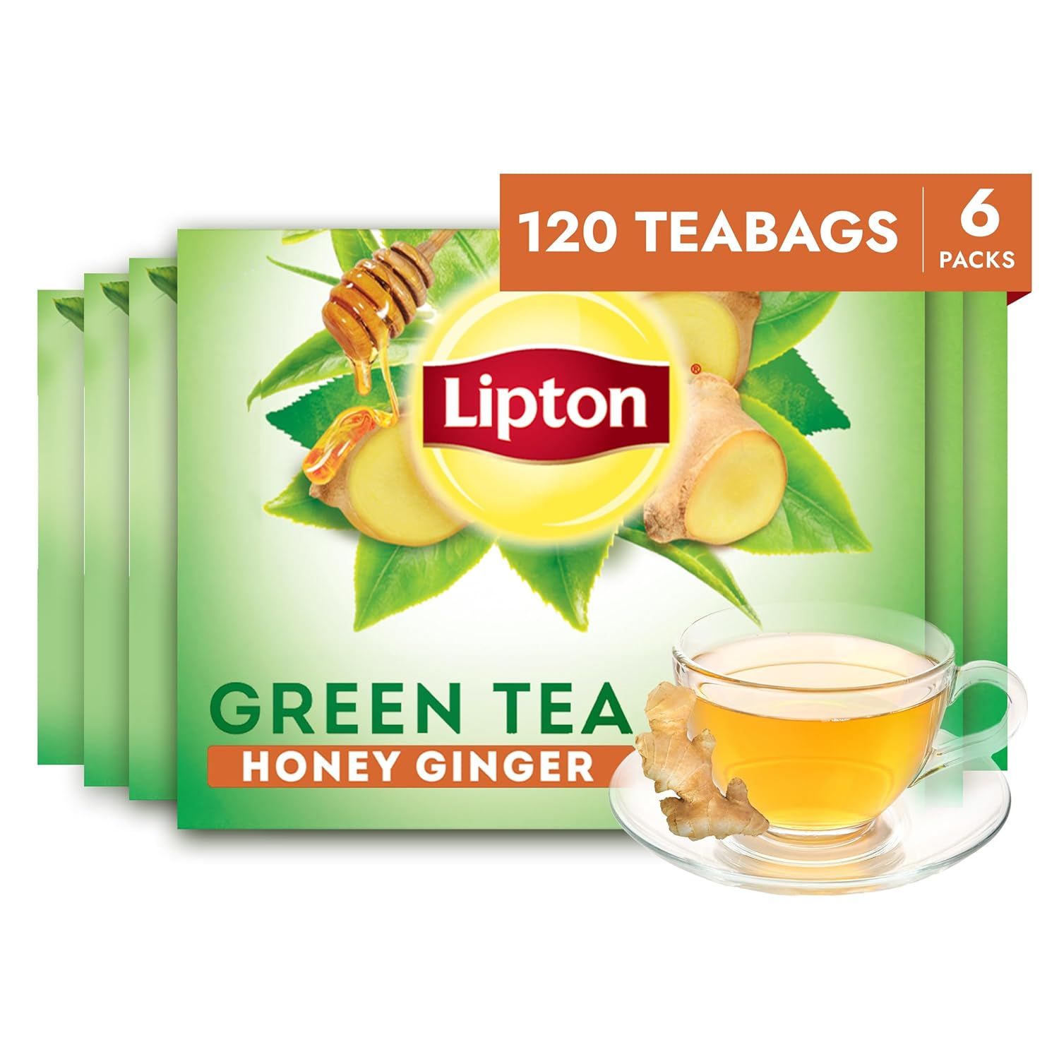 Lipton Honey Ginger Green Tea Bags, Flavored, Unsweetened Teabags for Hot Tea or Iced Tea with Ca... | Amazon (US)