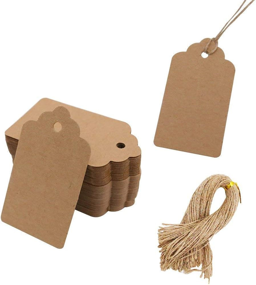 SallyFashion 200pcs Kraft Paper Gift Tags with Free 200 Root Natural Jute Twine, Blank Gift Bags ... | Amazon (US)