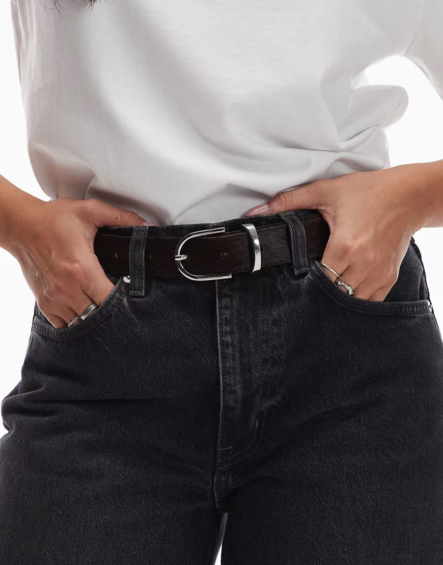 ARKET leather pony hairy belt in dark brown | ASOS (Global)