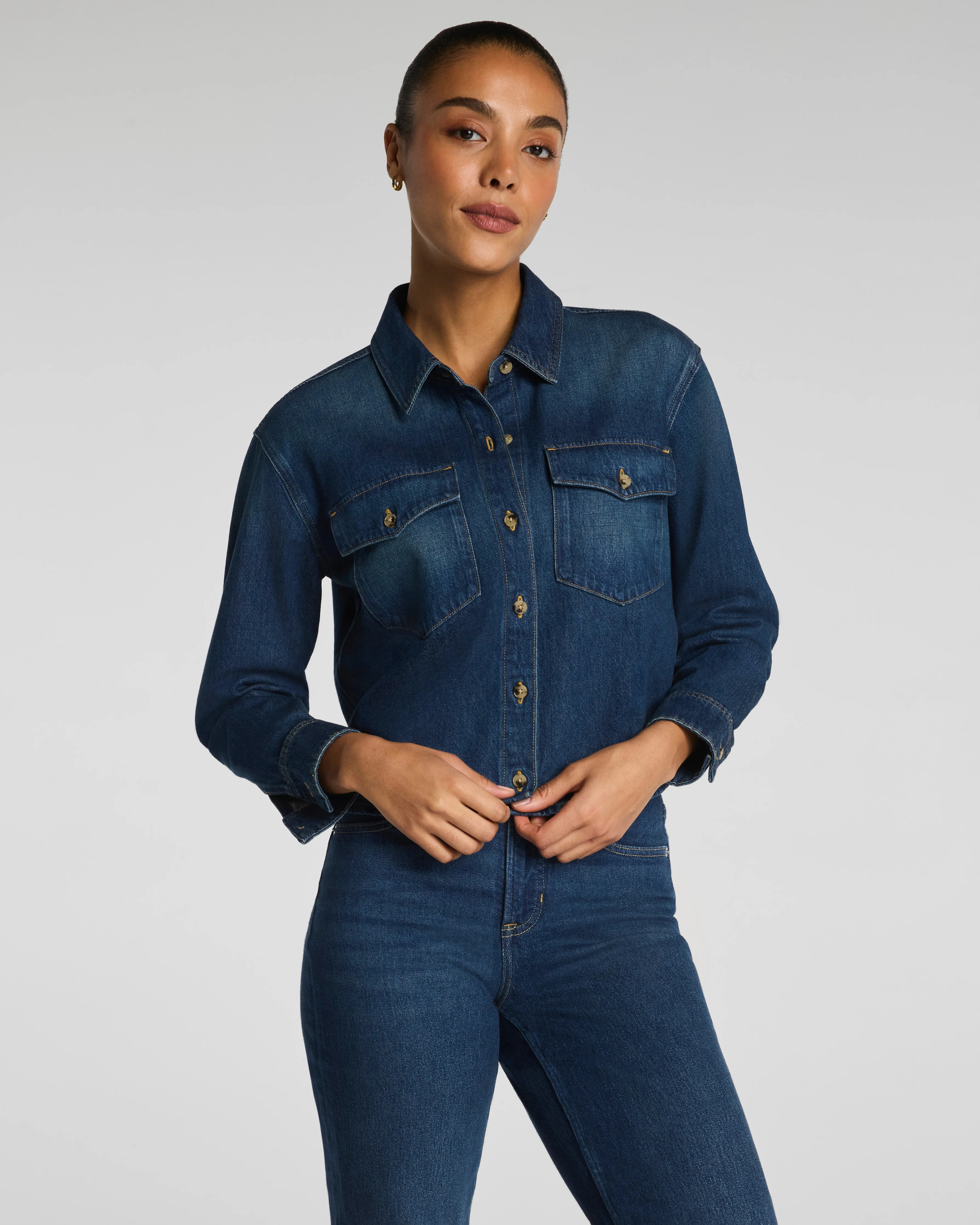 SPANX® Denim Shacket | Adriatic Blue 1X | Spanx