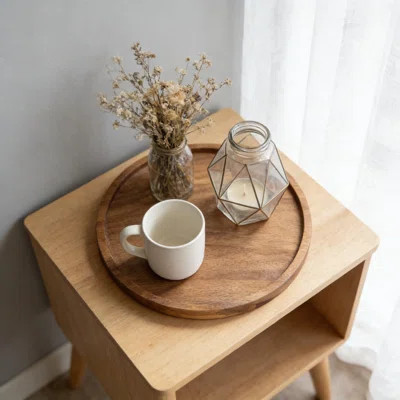 Wood Round Serving Tray, 11.5 Inch Decorative Candle Holder Tray For Coffee Table, Home Decor And Centerpiece | Wayfair North America