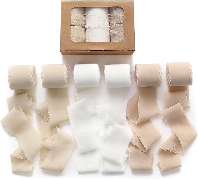 Chiffon Ribbon, 6 Rolls Handmade Fringe Chiffon Silk Ribbons, 1.5" x 7Yd Chiffon Ribbon Set for G... | Amazon (US)