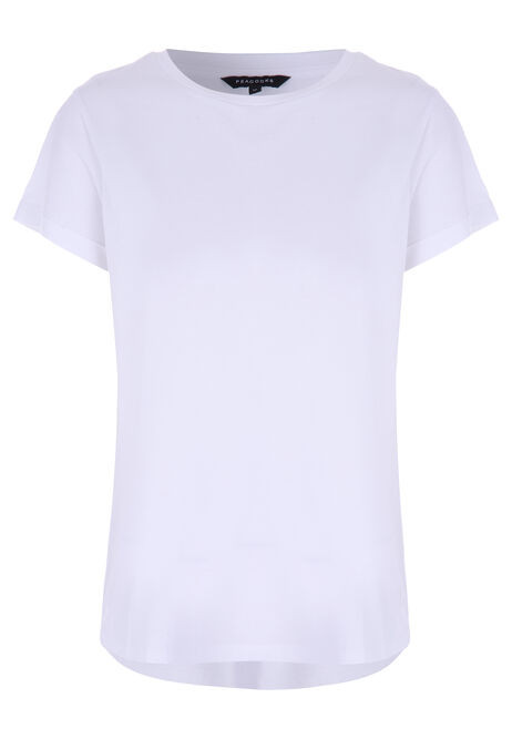 Womens White Plain Cotton Roll Sleeve T-Shirt | Peacocks