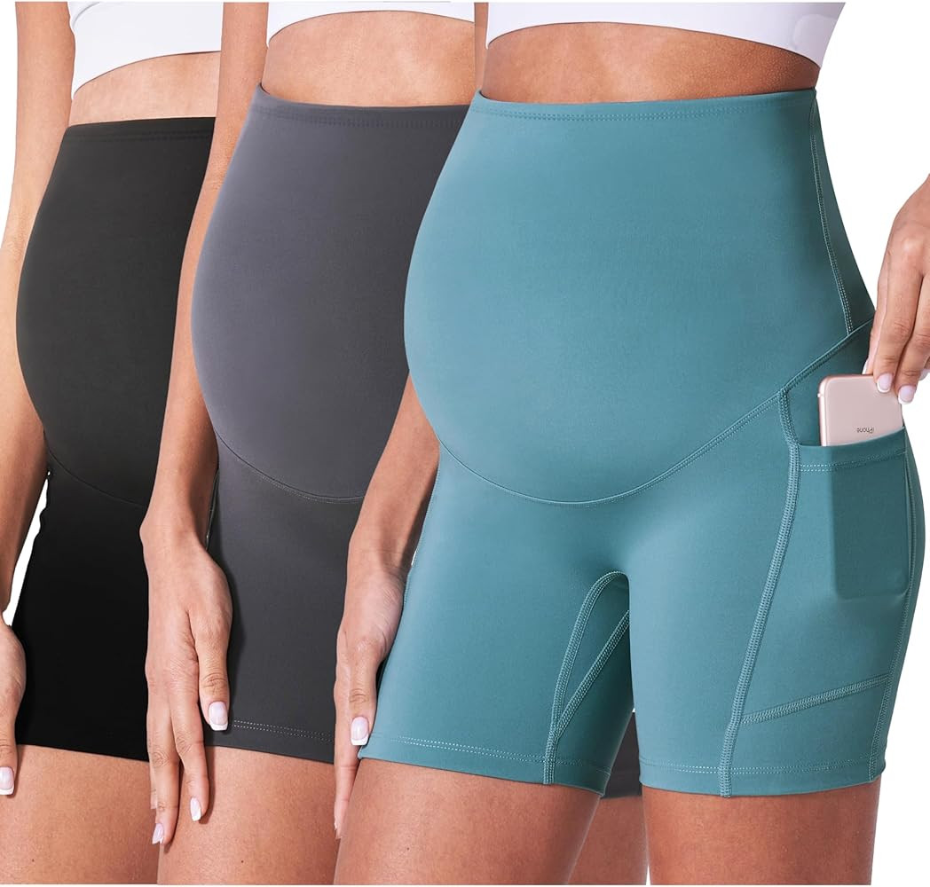 POSHDIVAH 3 Pack Maternity Biker Shorts Over The Belly Summer Comfy Pregnancy Yoga Active Workout... | Amazon (US)
