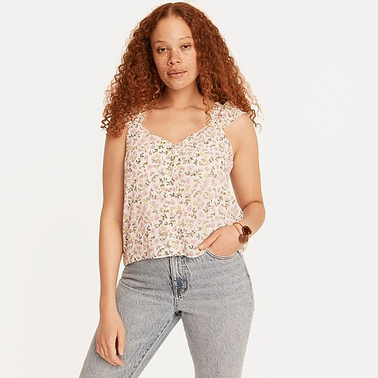 J.Crew: Cap-sleeve Crinkle Chiffon Top In Meadow Floral For Women | J. Crew US