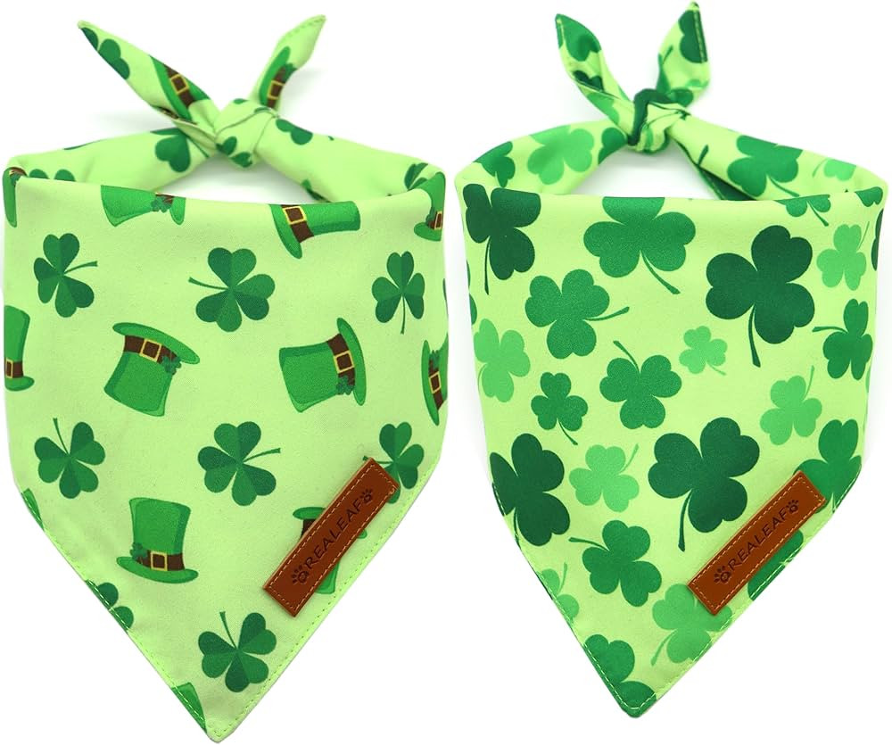 Realeaf St. Patrick's Day Dog Bandanas 2 Pack, Triangle Reversible Pet Scarf for Boys and Girls, ... | Amazon (US)
