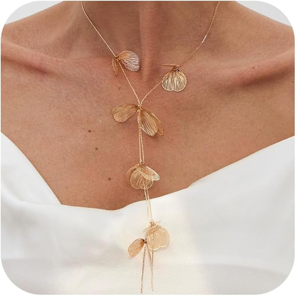 Statement Gold Leaf Choker Necklace for Women Trendy Boho Black Ginkgo Leaves Long Tassel Necklac... | Amazon (US)