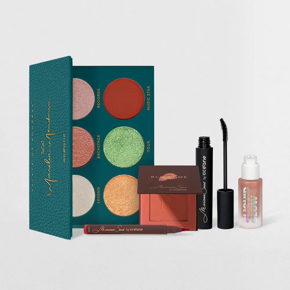 Kit Máscara de Cílios + Paleta de Sombras + Caneta Batom + Blush + Iluminador Líquido (5 Produ... | Oceane (BR)