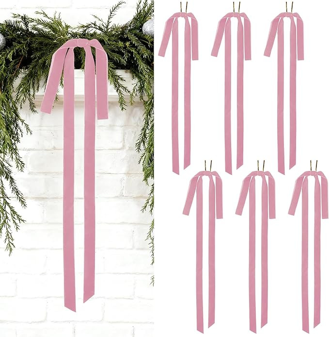 6 PCS 23x15 inches Dusty Pink Velvet Christmas Ribbon Bow Pre-Tied Twist Bows Ribbon for Crafts G... | Amazon (US)