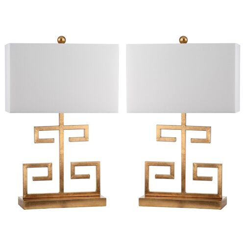 S/2 Greek Key Table Lamps, Gold | One Kings Lane