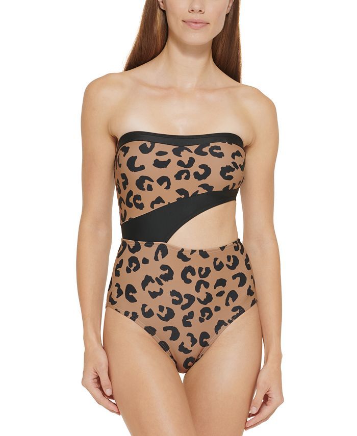 DKNY Animal-Print Strapless Cutout One-Piece Swimsuit & Reviews - Swimsuits & Cover-Ups - Women -... | Macys (US)