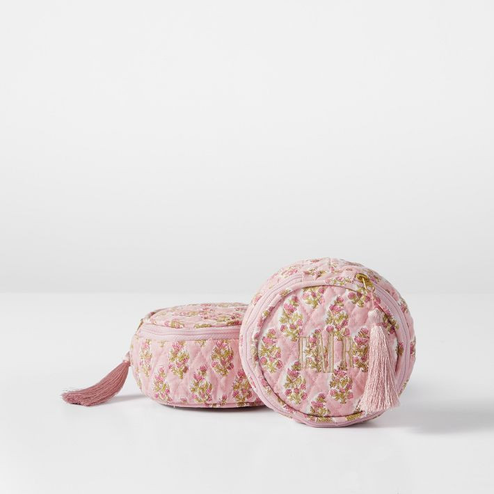 Block Print Quilted Round Travel Pouch | Mark and Graham