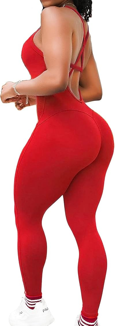 KIWI RATA Womens Butt Lift Blackless Workout Yoga Jumpsuit Sleeveless Bandage Fitness Sport Gym Romp | Amazon (US)