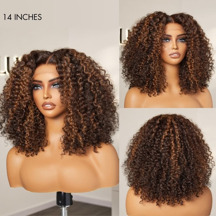 Copper Highlight Kinky Curly Glueless 5x5 Closure Lace Wig | Luvmehair