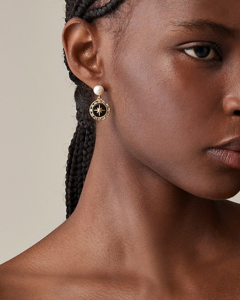 Pearl and onyx medallion earrings | J. Crew US