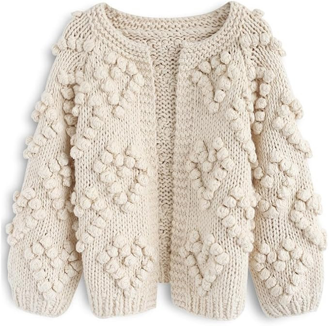 CHICWISH Women's Soft Heart Shape Balls Hand Knit Open Front Hot Pink/Ivory/Lavender/Pink/Army Gr... | Amazon (US)