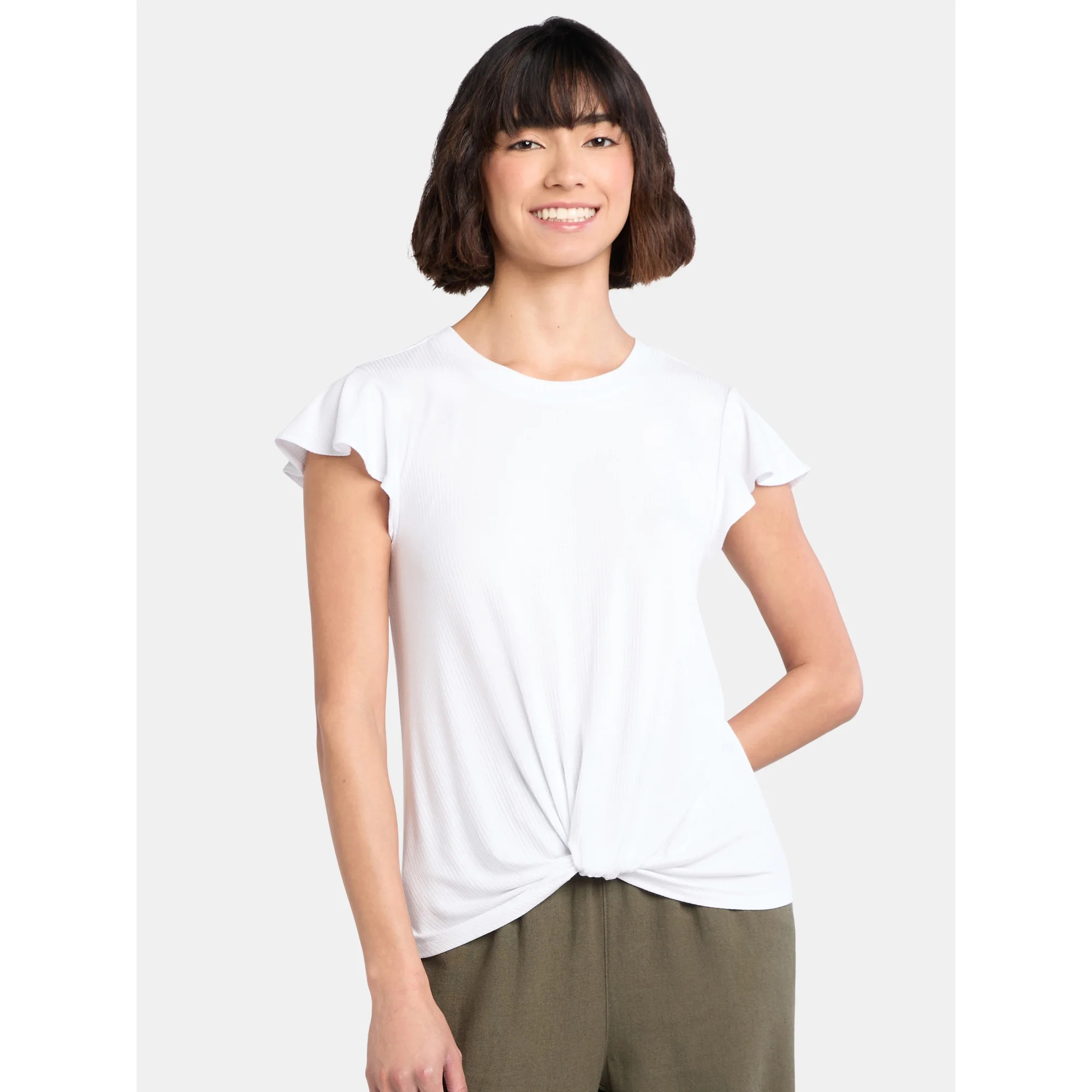 Time and Tru Women's Twist Front Top with Flutter Sleeves, Sizes XS-XXXL | Walmart (US)