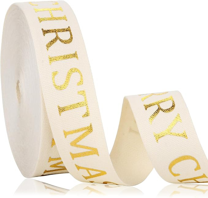 10 Yard 6/8 Inch Christmas Cotton Glitter Elegant Merry Natural Ribbon for Craft Gift Wrapping | Amazon (US)