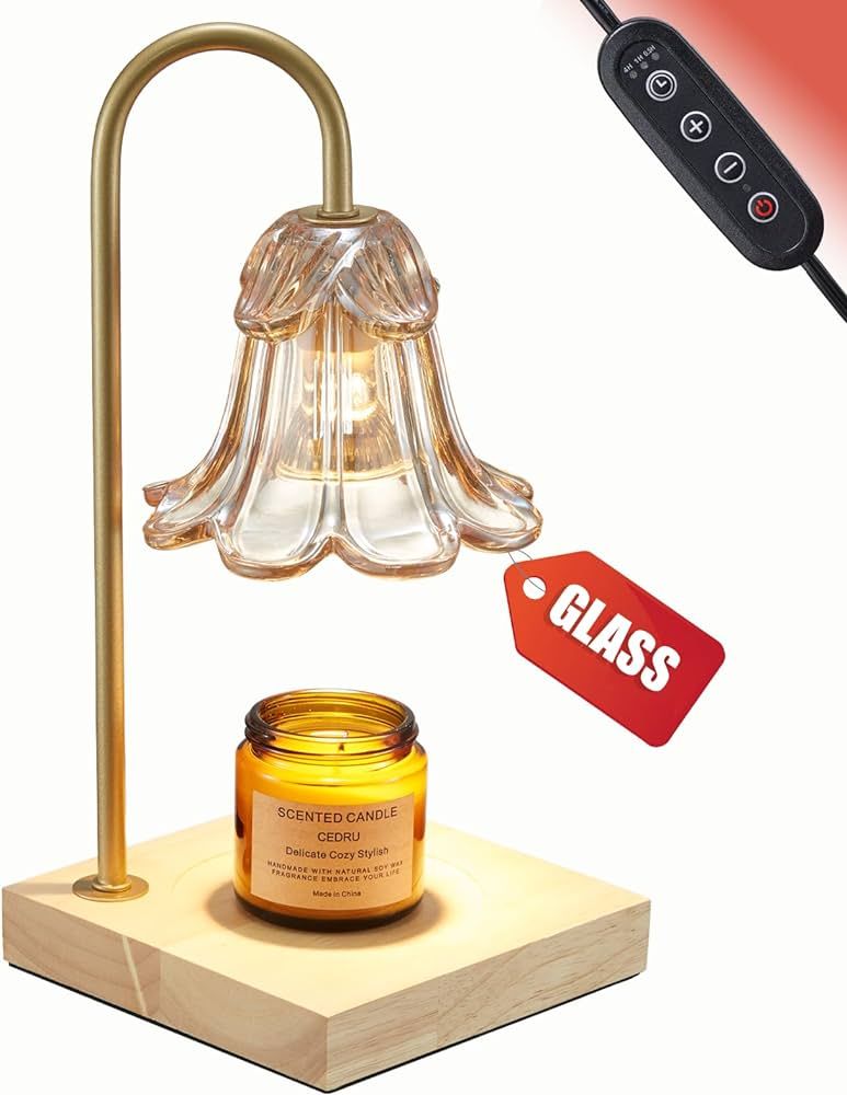 Candle Warmer Lamp with Timer for Jar Candles, Glass Gold Modern Electric Dimmable Wax Melter Lam... | Amazon (US)