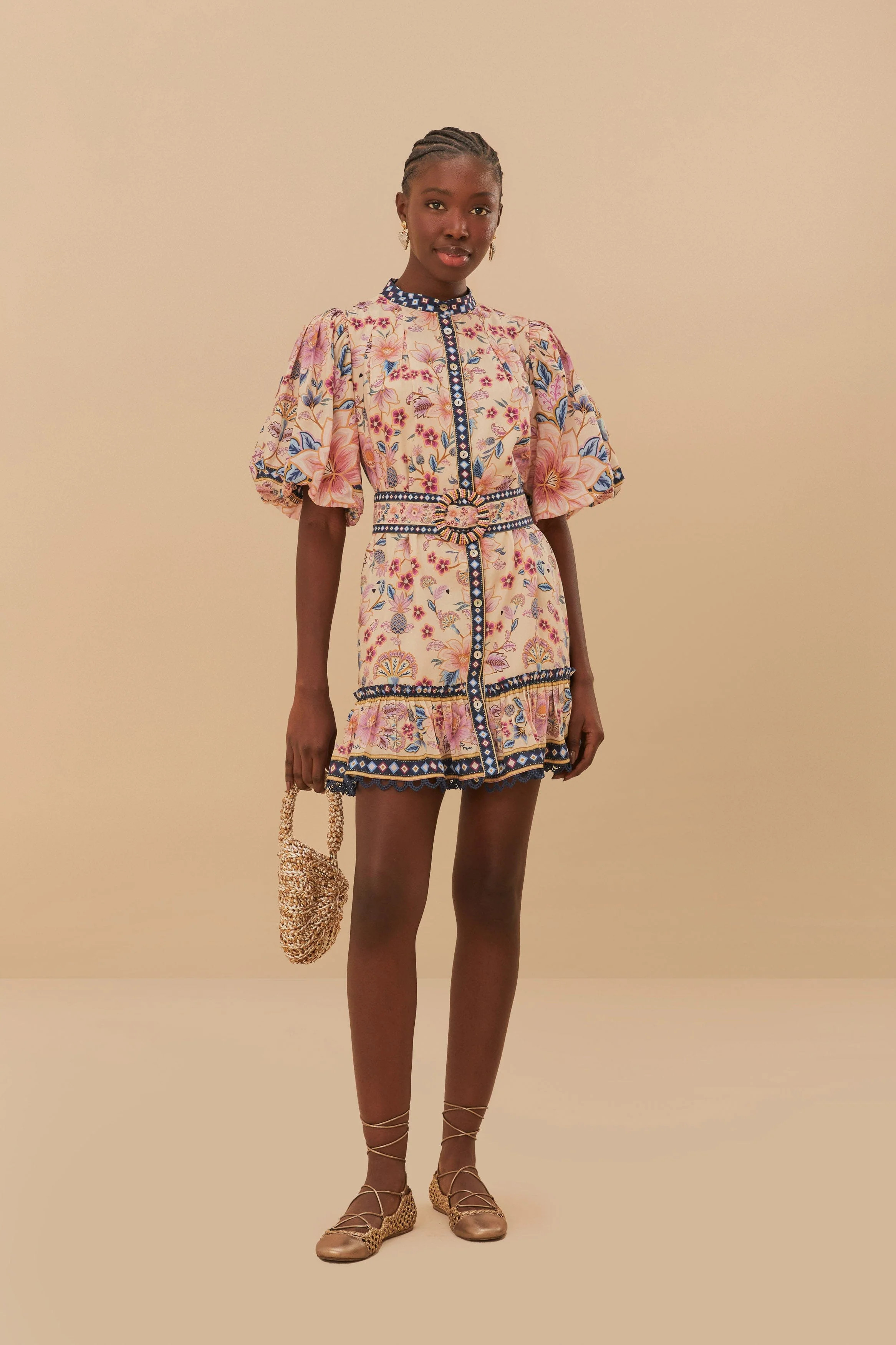 Cream Superbloom Tapestry Puff Sleeve Mini Dress | FarmRio (US)