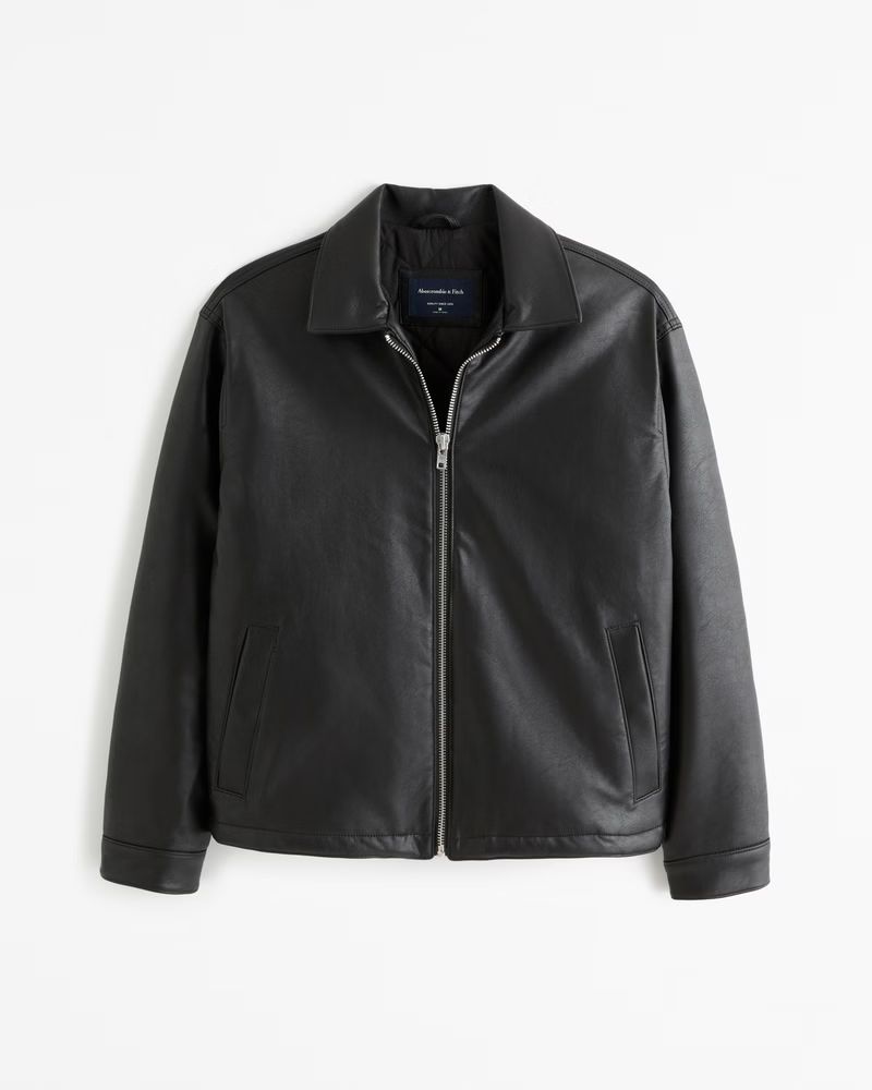 Men's Vegan Leather Zip Trucker Jacket | Men's | Abercrombie.com | Abercrombie & Fitch (US)