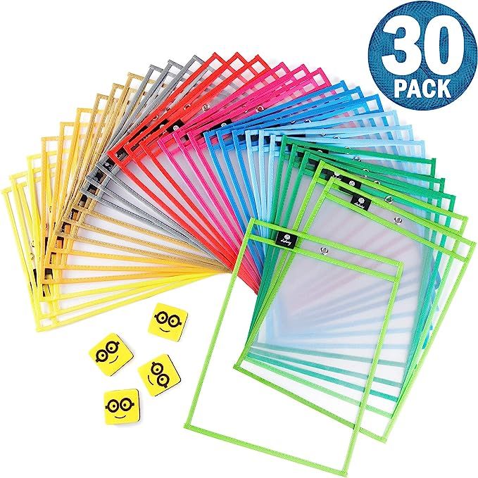Dry Erase Pockets Reusable Sleeves - 30 Pack, Heavy Duty Oversized 10x14" Clear Plastic Sheet Pap... | Amazon (US)