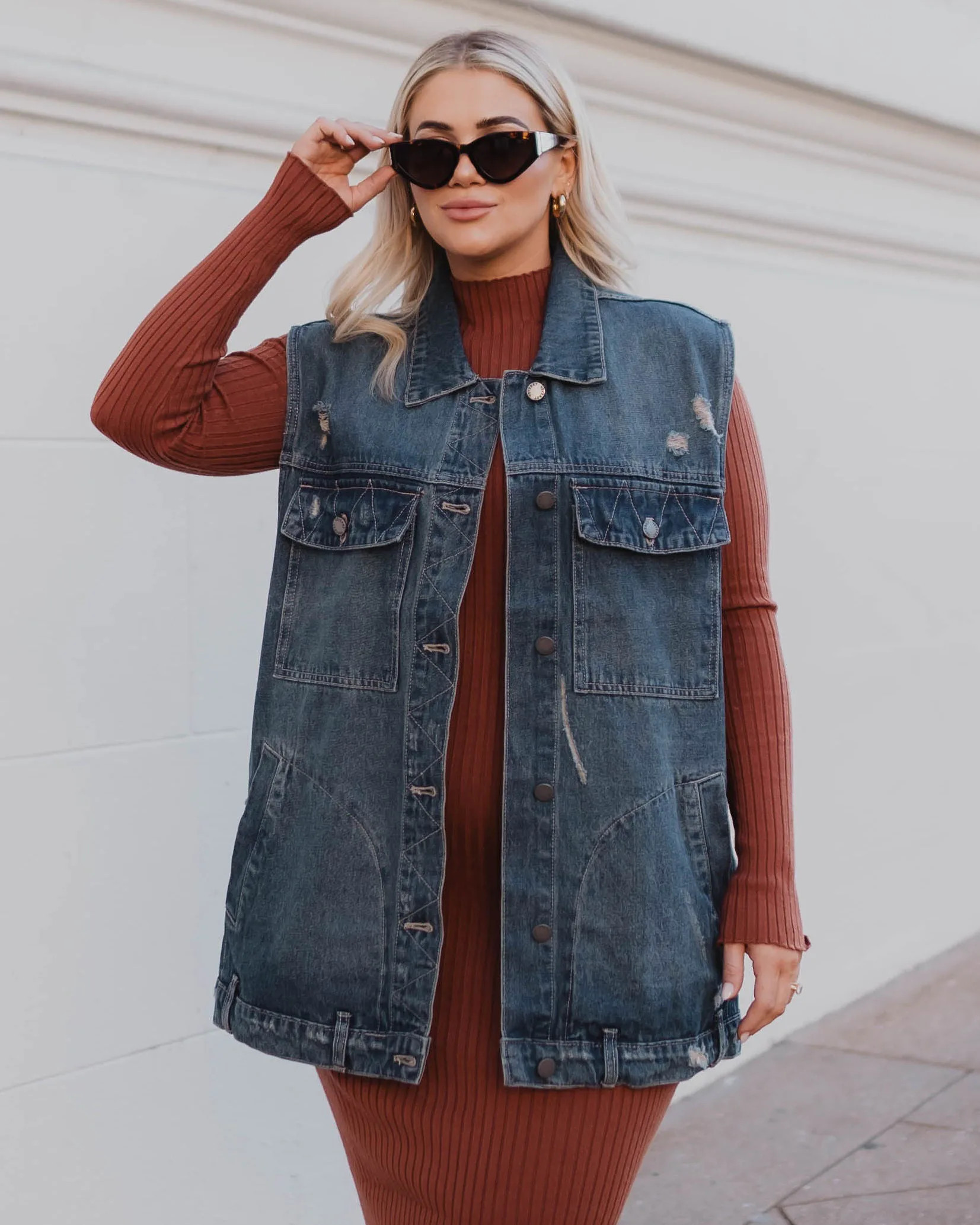 Adriel Oversized Denim Vest | VICI