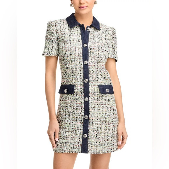 Cinq à Sept Anya Bouclé Pammy dress with dark denim trim. | Poshmark