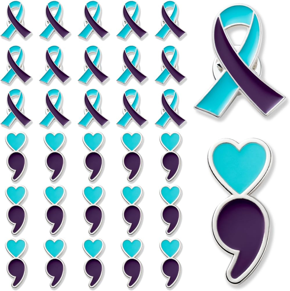 30Pcs Suicide Prevention Awareness Ribbon Pin, Semicolon Mental Health Suicide Prevention Awarene... | Amazon (US)
