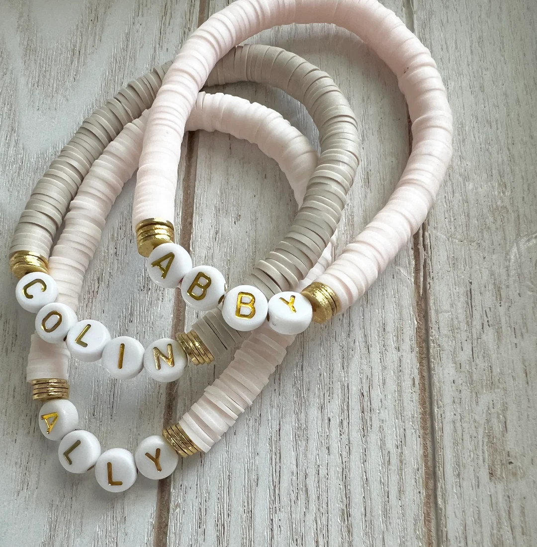 Woman’s Beaded Name Bracelet, Personalized Bracelet for Mom Mama Gift Gold Disc Bracelet, Kids ... | Etsy (US)