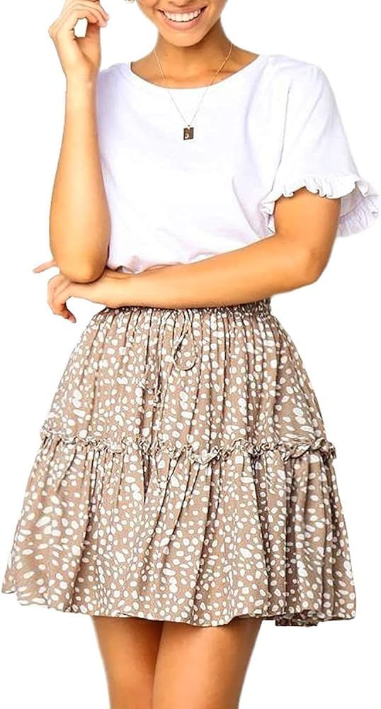 Balasami Women's Cute Ruffle Floral Printed High Waist Flared Beach Mini Skater Swing Skirt | Amazon (US)