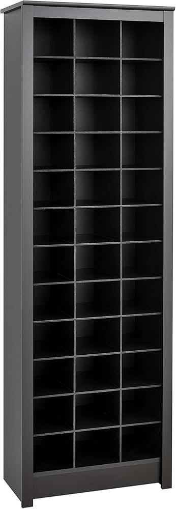 Prepac Space-Saving 36 Pair Shoe Storage Cabinet With Cubbies, 13"D x 23.5"W x 72.5"H, Black | Amazon (US)
