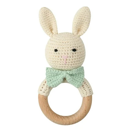STEBCECE Baby Wooden Teether Ring DIY Crochet Bunny Rattle Newborn Pram Crib Toy Soother Bracelet Te | Walmart (US)