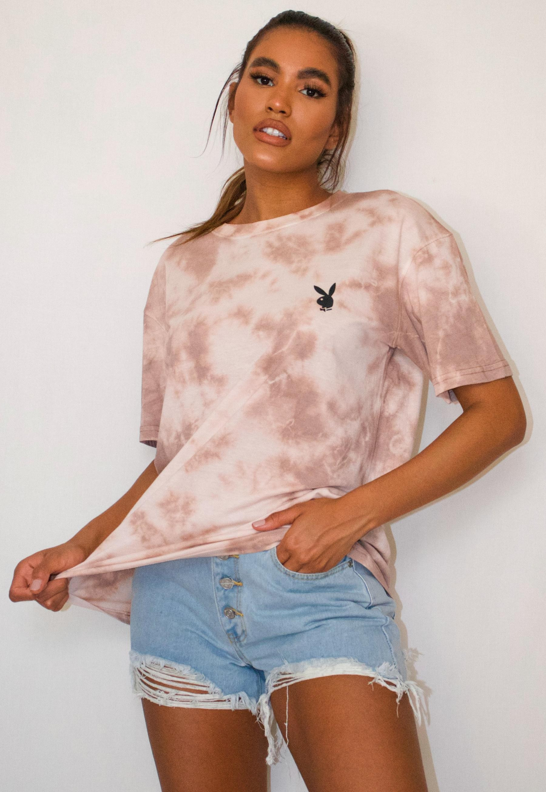 Playboy x Missguided Stone Tie Dye Oversized T Shirt | Missguided (US & CA)