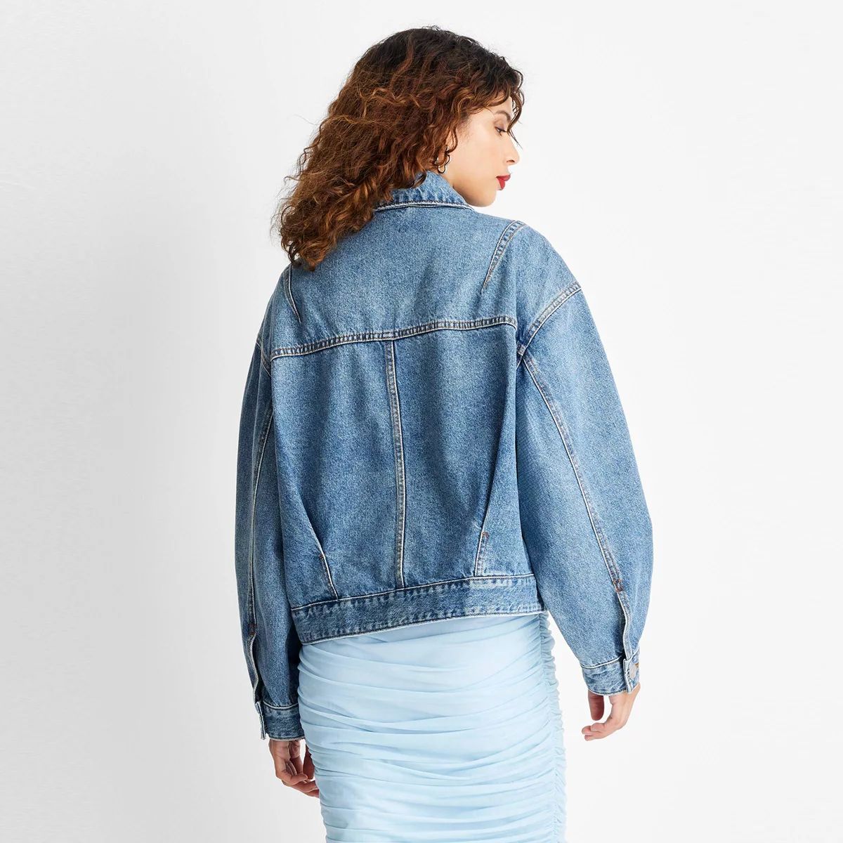 Women's Oversized Barrel Sleeve Denim Jacket - Future Collective Medium Wash | Target